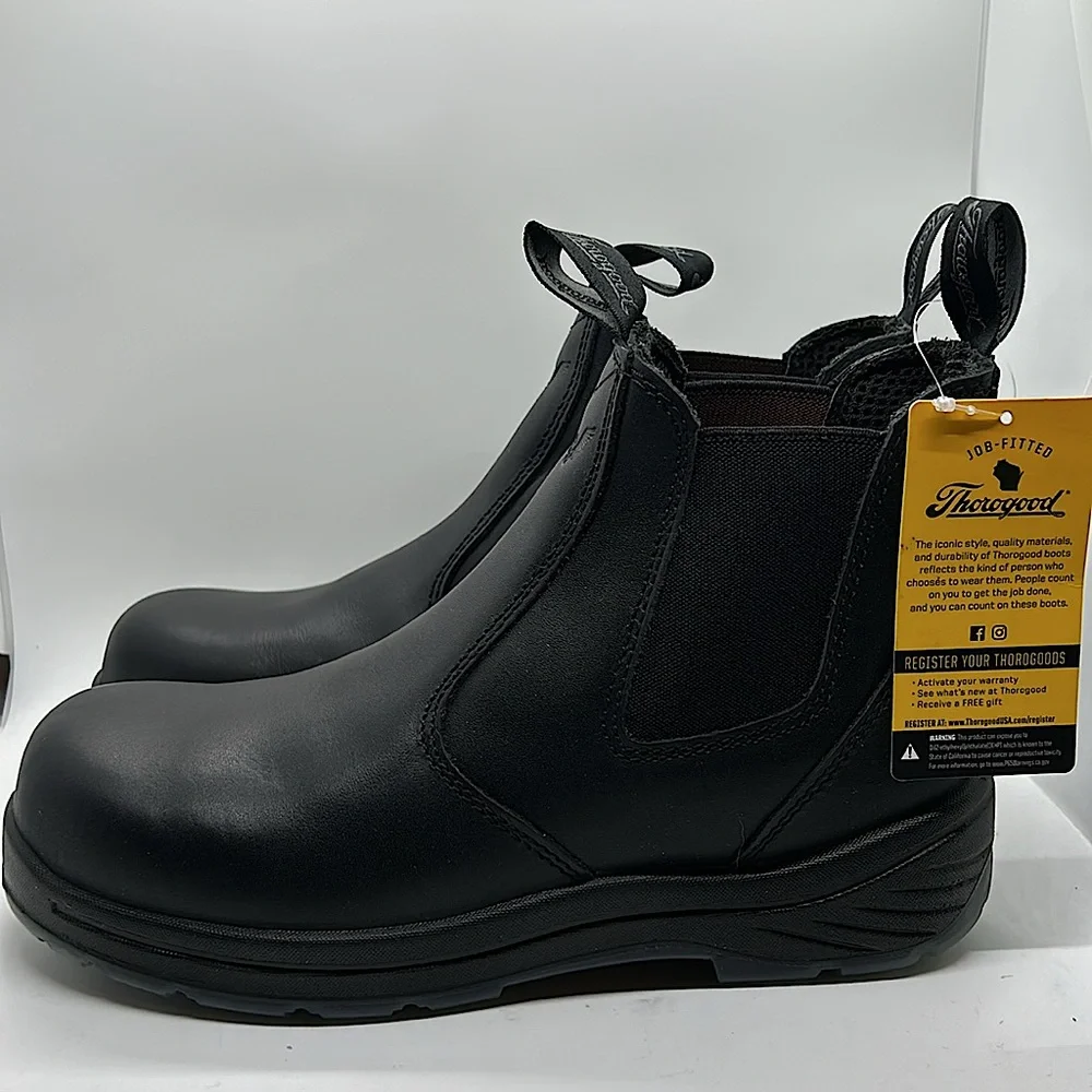 Thorogood Job Fitted NIB Black Leather Work Boots Shoes **Size 9.5** - Picture 4 of 7